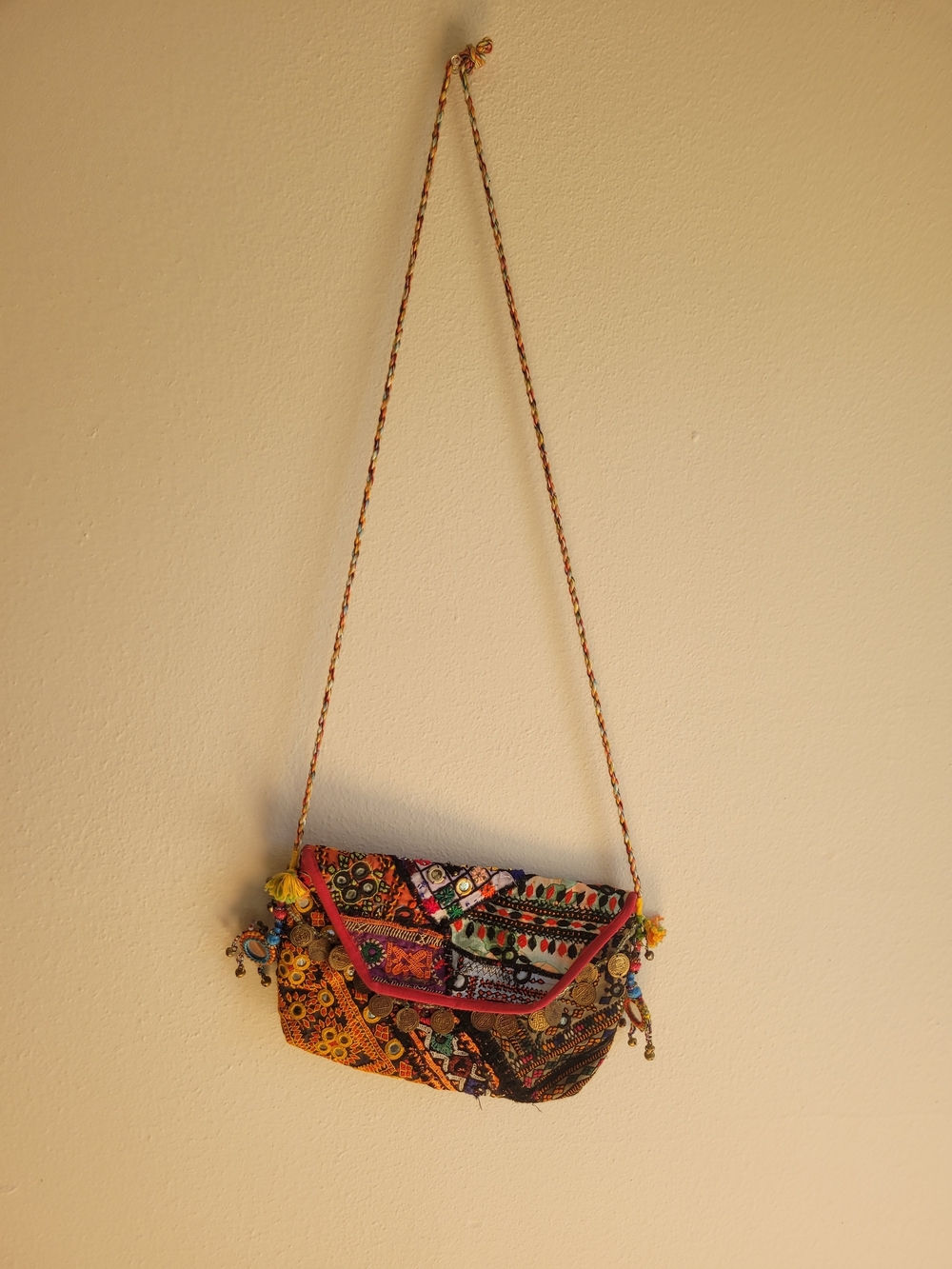 Boho Embroidered Crossbody Clutch Bag - Multicolor